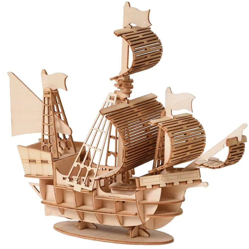 3D Sailboat Wooden Puzzle Assembly Model Puzzle DIY Wooden Crafts 3D Puzzle Toys